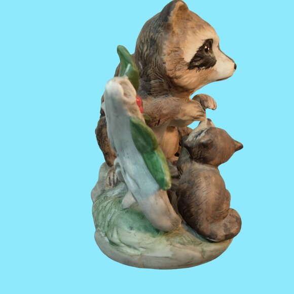 Raccoon Mother Baby  Tree Branch Ceramic Figurine Mothers Day Cottage Cabin - Picture 6 of 10